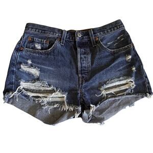 LEVI'S 501 Shorts‎ Distressed Classic Denim Button Fly Raw Hem Daisy Dukes Retro